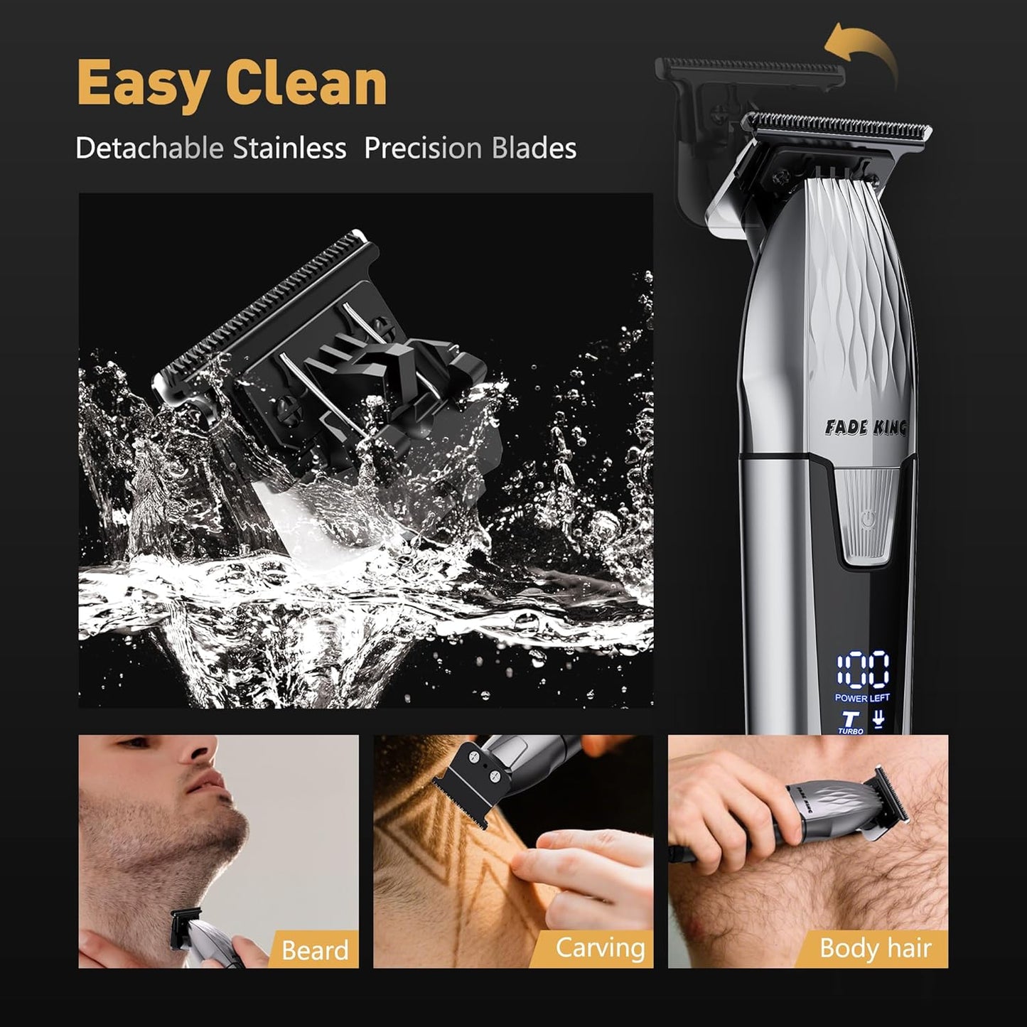 FADEKING® Professional Hair Clippers for Men, Cordless Hair Clippers and Beard Trimmer for Men, Professional Barber Clippers for Hair Cutting and Beard Shaping & Grooming (Silver Black)