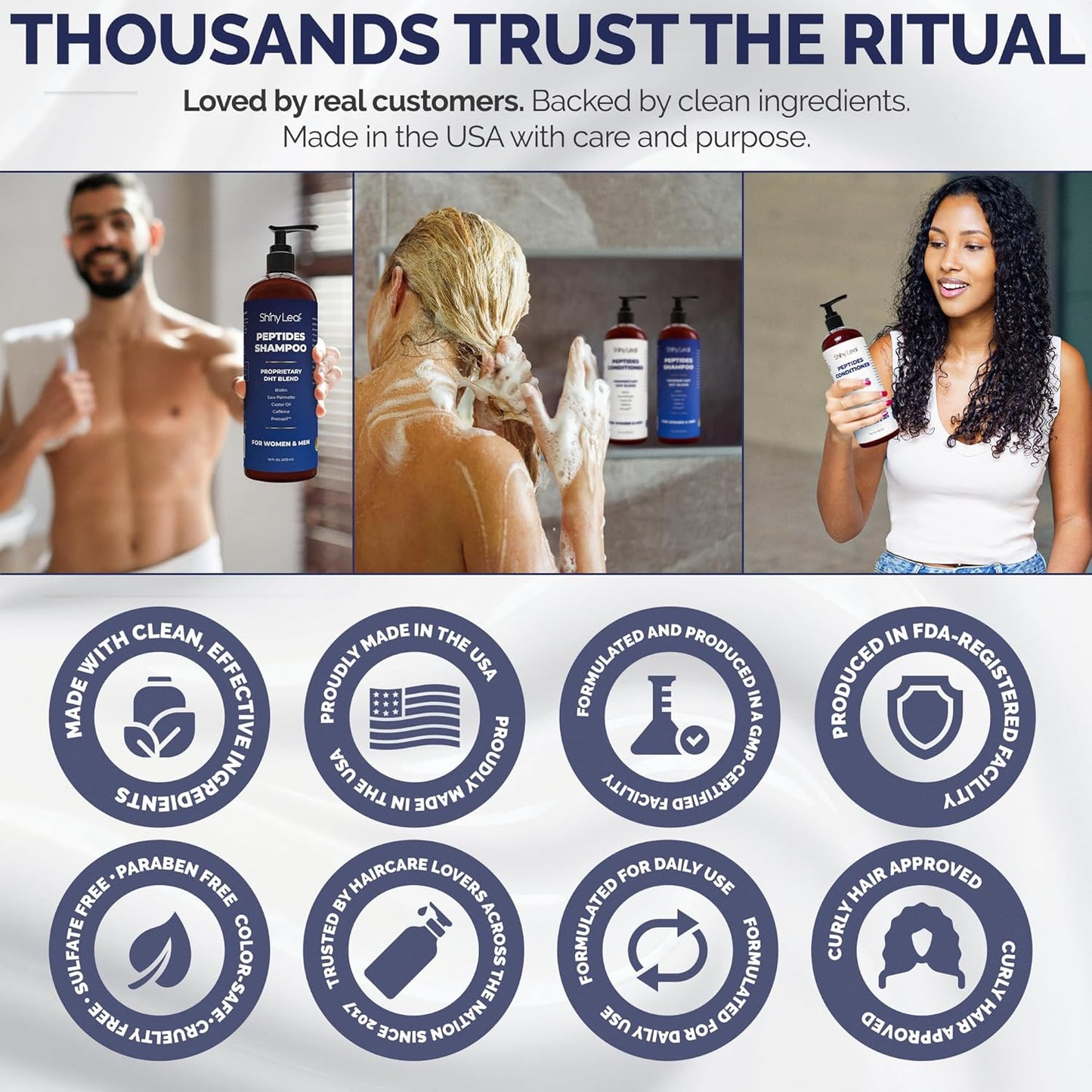 Anti-Thinning Peptide Shampoo And Conditioner – Sulfate Free Thickening Hair Fromula With Biotin, Caffeine & Saw Palmetto Made In USA For Women & Men, Safe For Color-Treated Hair, 16 fl.oz Each