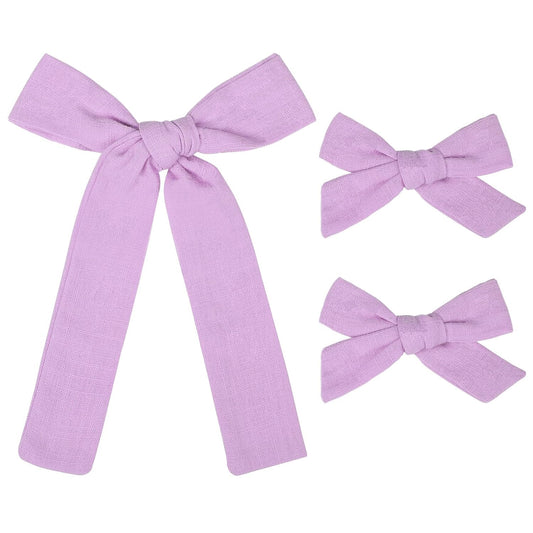 DEEKA Light Purple Cotton Linen Hair Bows 2 Sizes 5"&3.5" Soft Hair Bow set for Toddler Girls Long Ponytail Knot Bows Alligator Clip Hair Accessories for Little School Girls (Light Purple)