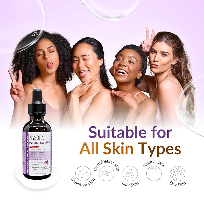 Pure Firming Retinol Serum with Hydrating Hyaluronic Acid & Gotu Kola for Wrinkles and Dark Spots, Renew and Reset Nighttime Facial Serum for a smoother, more radiant complexion, 2.02 Fl Oz