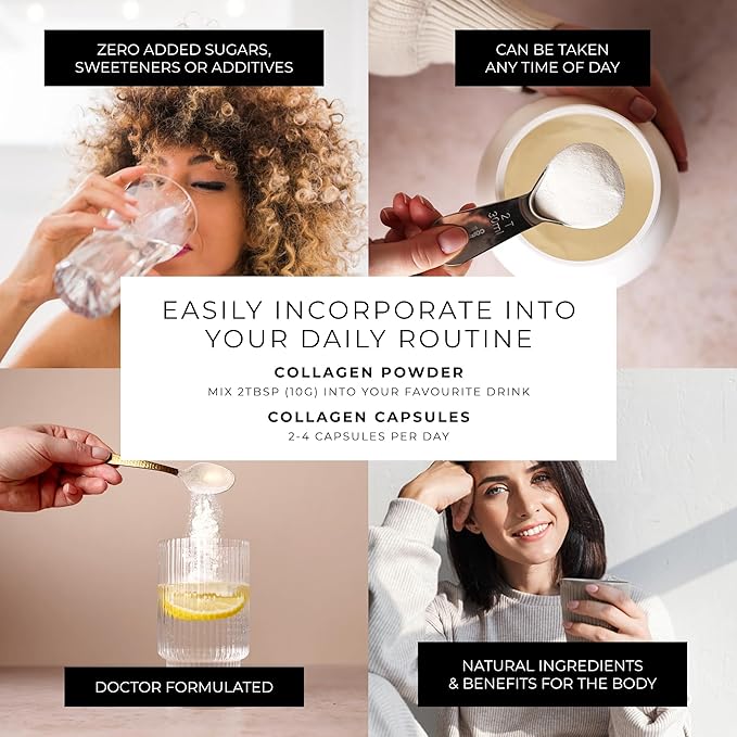 CORREXIKO Marine Collagen Supplement Pills & Powder Bundle 3 Month Supply - Includes 10,000mg Double Hydrolyzed Collagen Powder 1kg & 1800mg Collagen Peptides 360 Capsules - for Hair, Skin & Nails