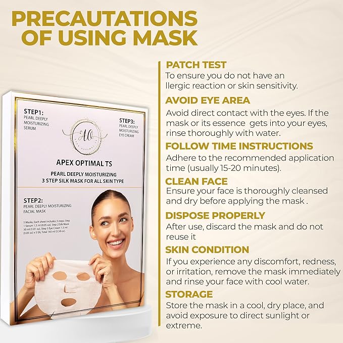 APEX OPTIMAL TS 3-Step Pearl Deeply Hydrating Silk Facial Mask | Serum & Eye Cream Value-Adds | Complete Routine Skincare | Rich Nourishing Essence | Lifting, Firming, Repairing | for All Skin Types