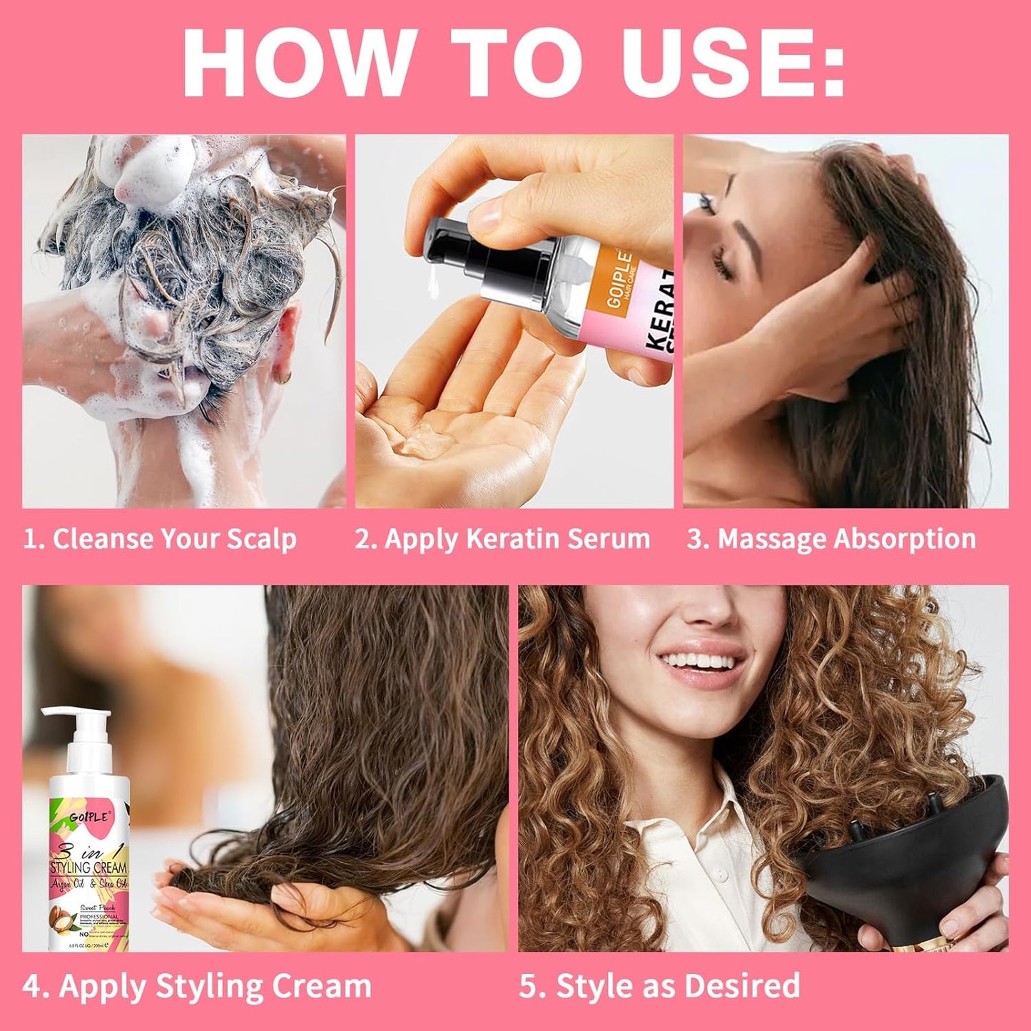 3-In-1 Styling Cream for Flyaways and Frizz - Keratin Protein Hair Serum With Moisturizing Oil - Add Shine, Anti-Frizz, Slick Back Hair Cream