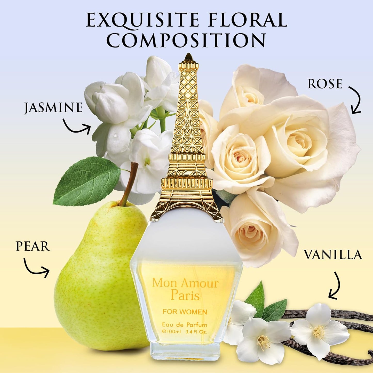 Mon Amour Paris for Women Eau De Parfum - Floral & Fruity - Ylang-Ylang, Damascus Rose, Jasmine - Classy & Elegant fragrance for Woman - Suitable for Daily Wear & Special Occasions - 100ml Bottle