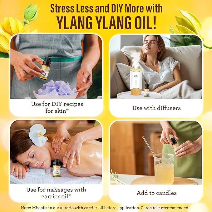 GuruNanda Ylang Ylang Essential Oil (10 ml) - 100% Pure, Natural and Undiluted Diffuser Oil for Aromatherapy, Massages & DIY Recipes