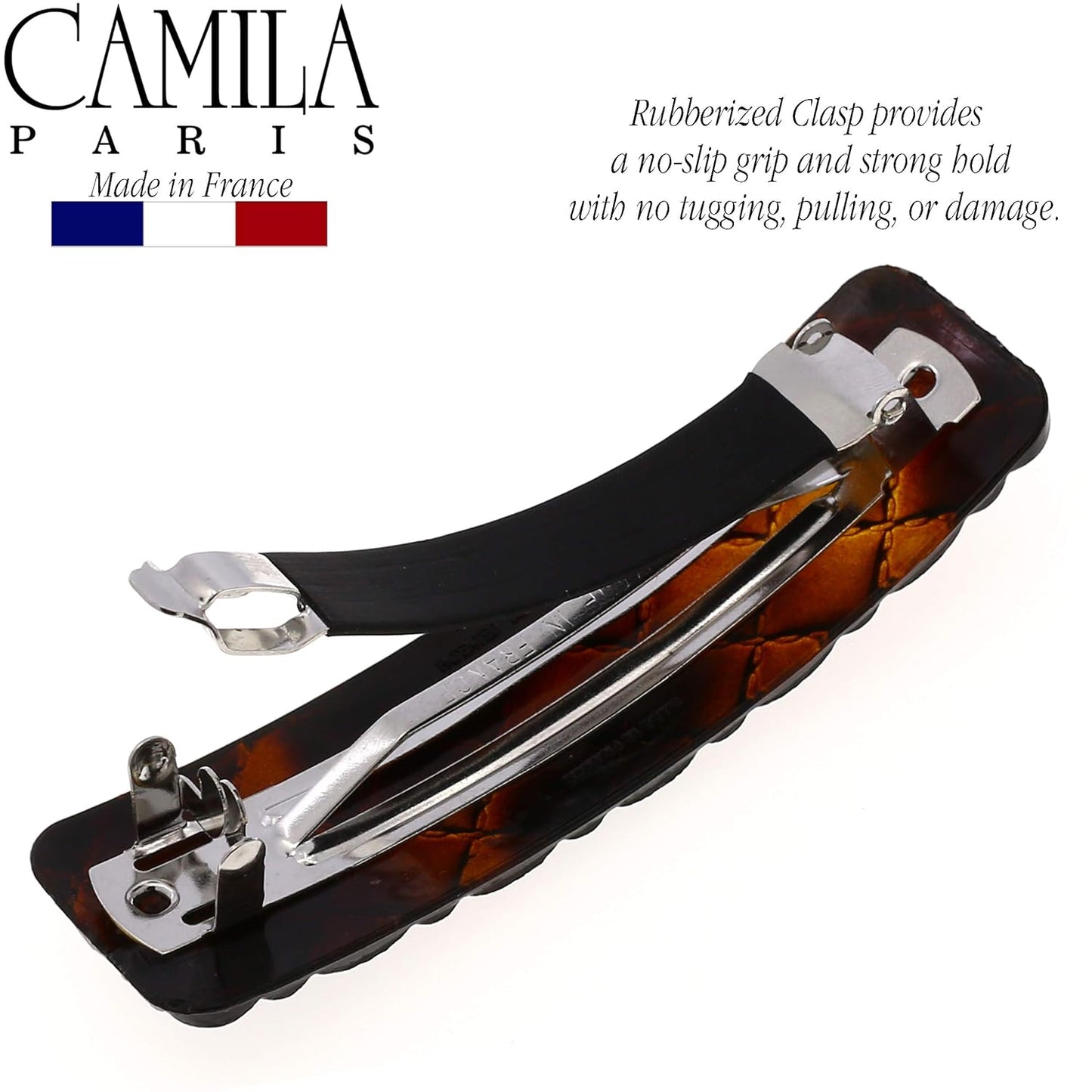 Camila Paris CP2631 French Hair Barrette Clip for Girls, Tortoise Shell, Rubberized Metal Closure Strong Hold Grip Hair Clips for Women, No Slip Durable Styling Girls Hair Accessories, Made in France