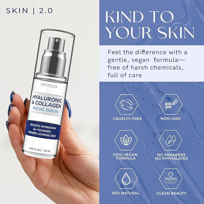 Hyaluronic Acid & Collagen Face Serum - Dermatologist Tested, Skin Tightening, Hydrating - Anti-Aging, Clean Beauty, Cruelty-Free Korean Skincare for All Skin Types - 1.69 Fl oz