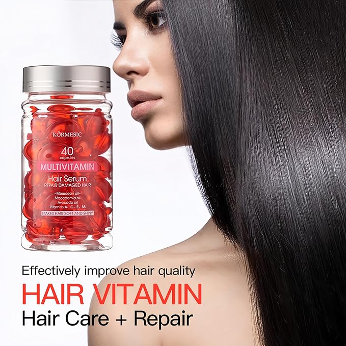 Hair Treatment Serum Capsules No-Rinse Capsules with Moroccan Argan & Macadamia Oils, Avocado and Vitamins A, C, E, B5 - Moisturize, Nourish, Smooth and Repair Hair (1pcs)