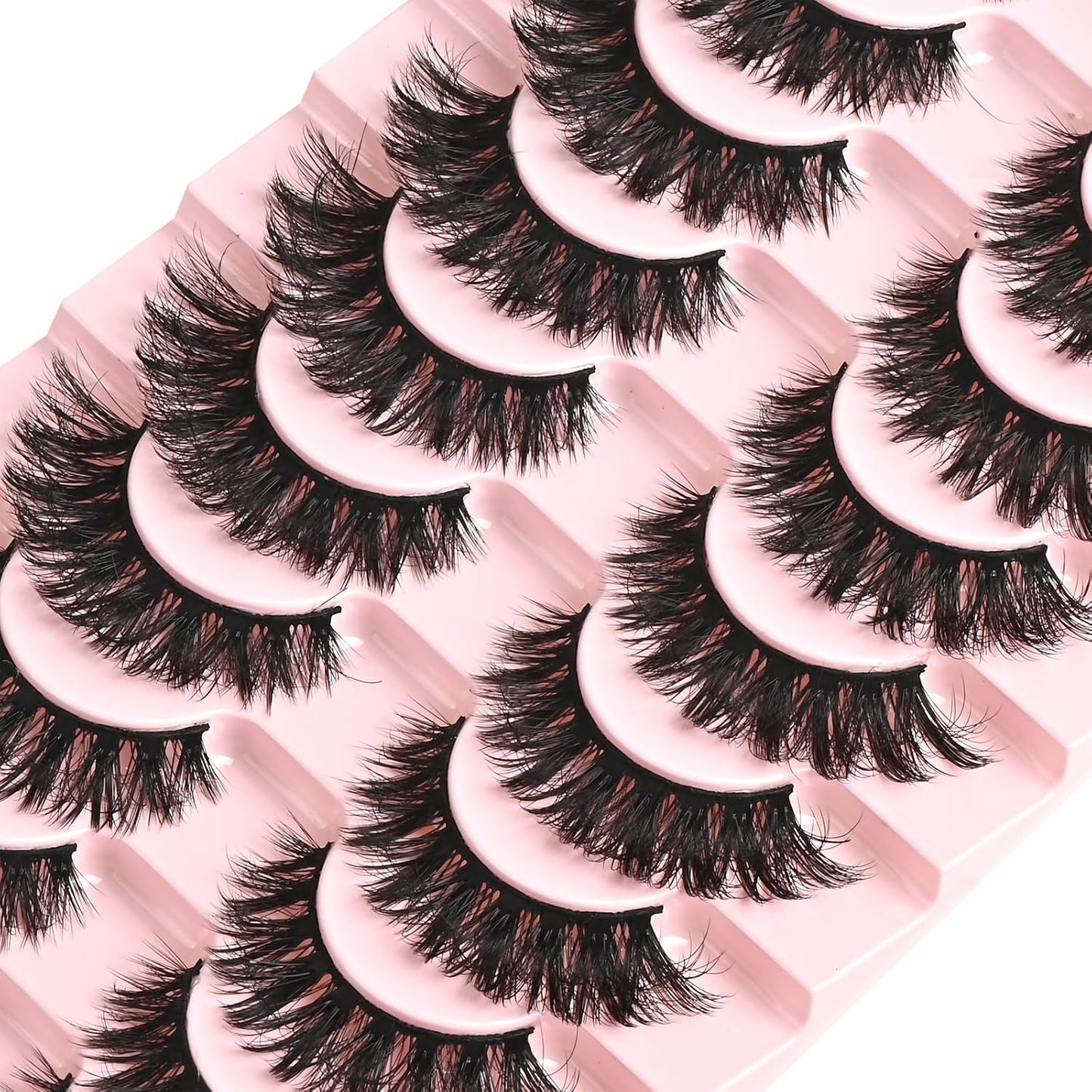 FARRED False Lashes Natural Strip Eyelashes 14mm Wispy Cat Eye Lash Strips Full Volume Mink Eyelash Pack Natural Look 10 Pairs Thick Fluffy Mink Russian Pestañas Postizas for Women