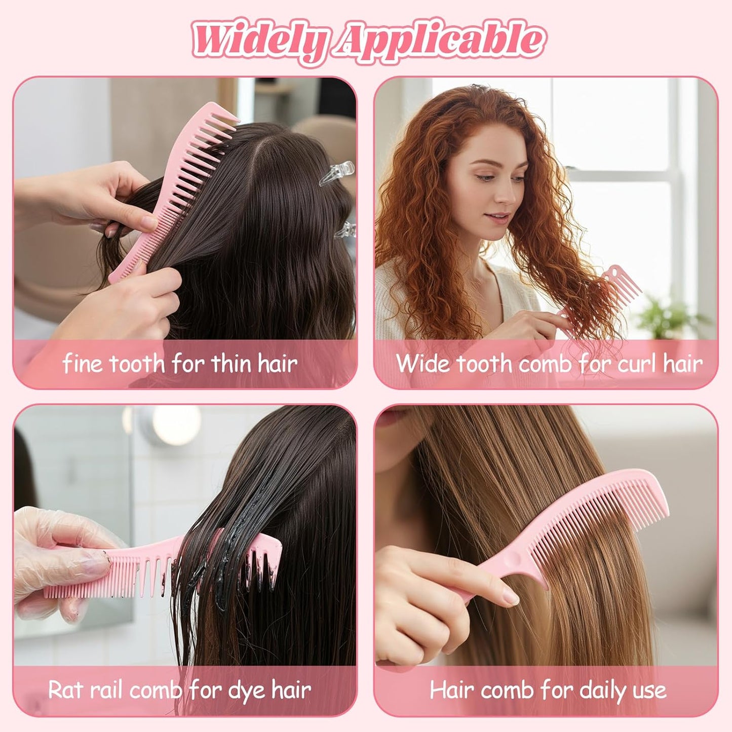 6 Pcs Professional Hair Comb Set for Women & Men, Wide & Fine Tooth Combs Rat Tail for Curly Hair, Braiding, Barber Styling, Detangling, Parting Cutting