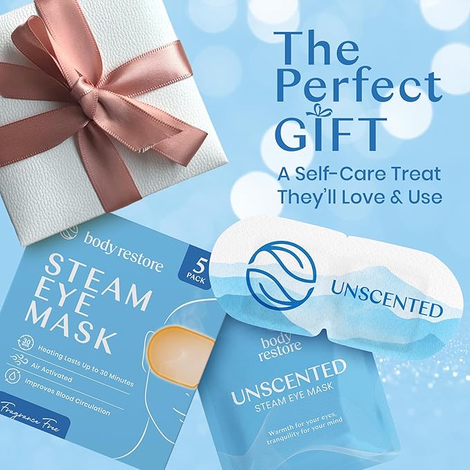 Body Restore Self Heated Steam Eye Mask 5 Pack - Fathers Day Unique Gifts for Dad, Relaxation Gifts for Her and Him, Best Friend, Stye Eye Treatment, Travel Essentials - Unscented