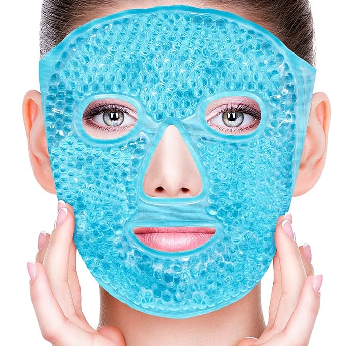 Bundle of CONBELLA Cold Face Eye Masks Ice Face Mask Hot Cold Compress and Ice Face Mask and Silicone Face Mask Cover Set