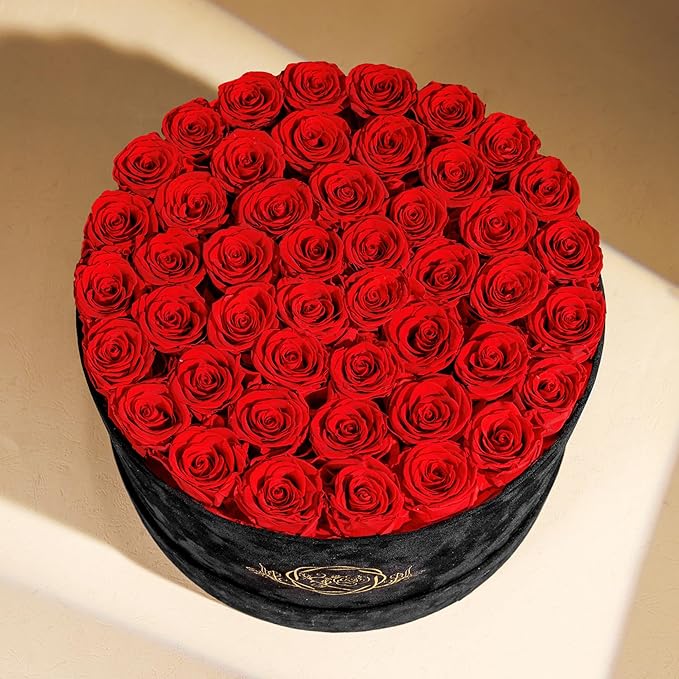 47 Flowers in a Luxury Suede Box, Birthday Gifts for Women, Preserved Flowers, Mothers Day Roses Gift for Mom, Red