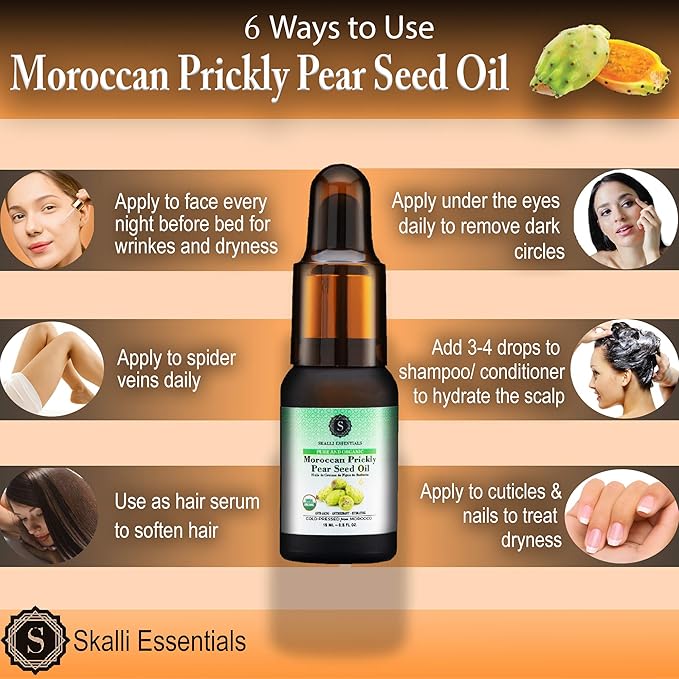Organic Moroccan Prickly Pear Seed Oil | Anti Aging Face Serum, Dark Circles Under Eye Treatment, Moisturizer | Premium Grade Prickly Pear Oil (0.5 fl Oz)