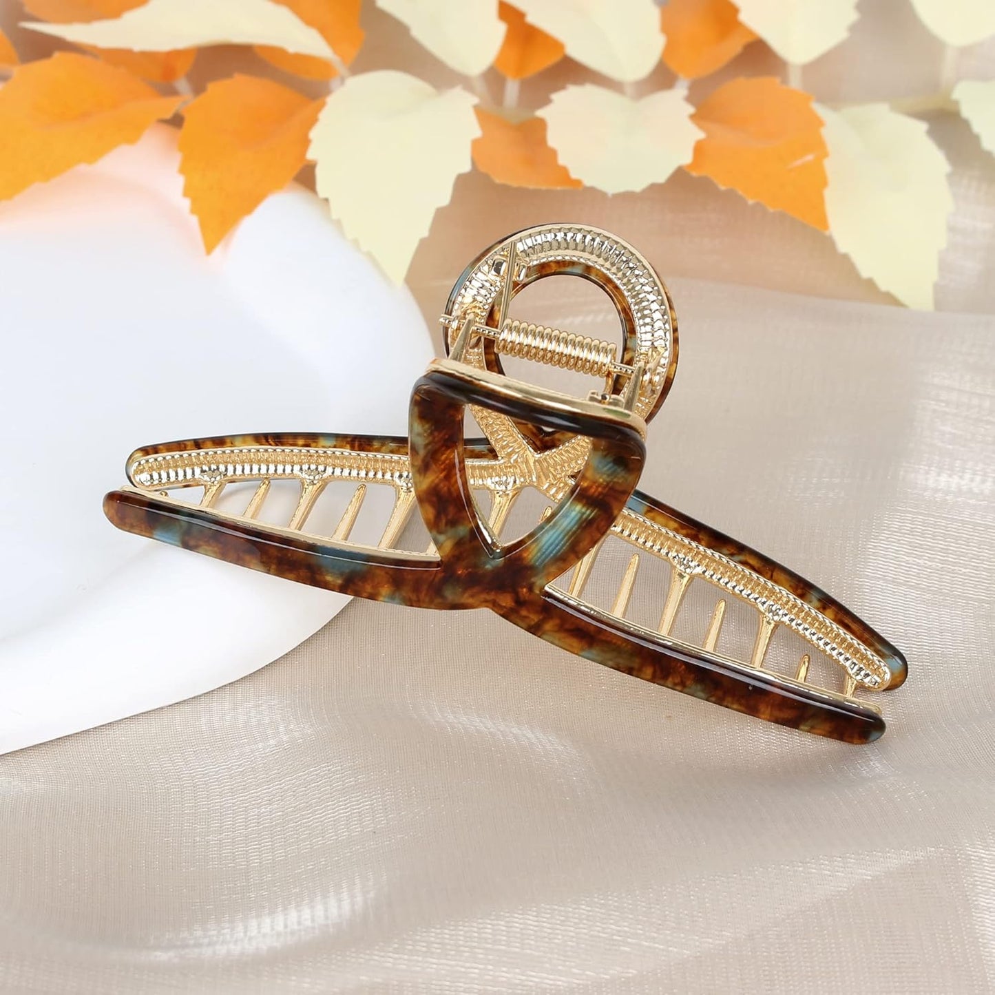 Metal Butterfly Hair Clips for Long Thick Hair - Large 4.7" Strong Hold Acetate Hair Clamps for Women and Girls, 1 Pc (brown blue)