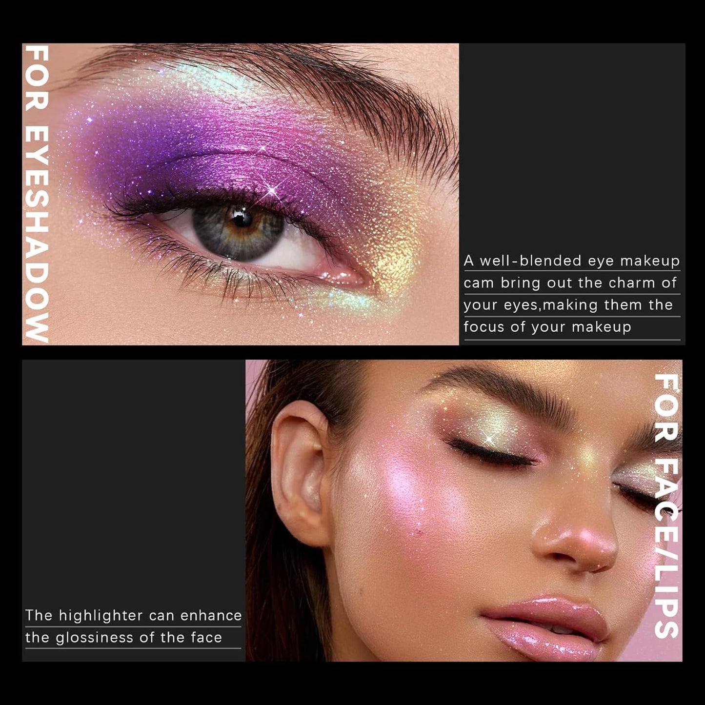 Noerrors Chameleon Eyeshadow,Multichrome Face Highlighter Palette,Multicolor Glow,Multi-use,High Pigment,Color Shift Metallic Shimmer Duochrome Eyeshadow Palette Face Purple Highlighter Makeup