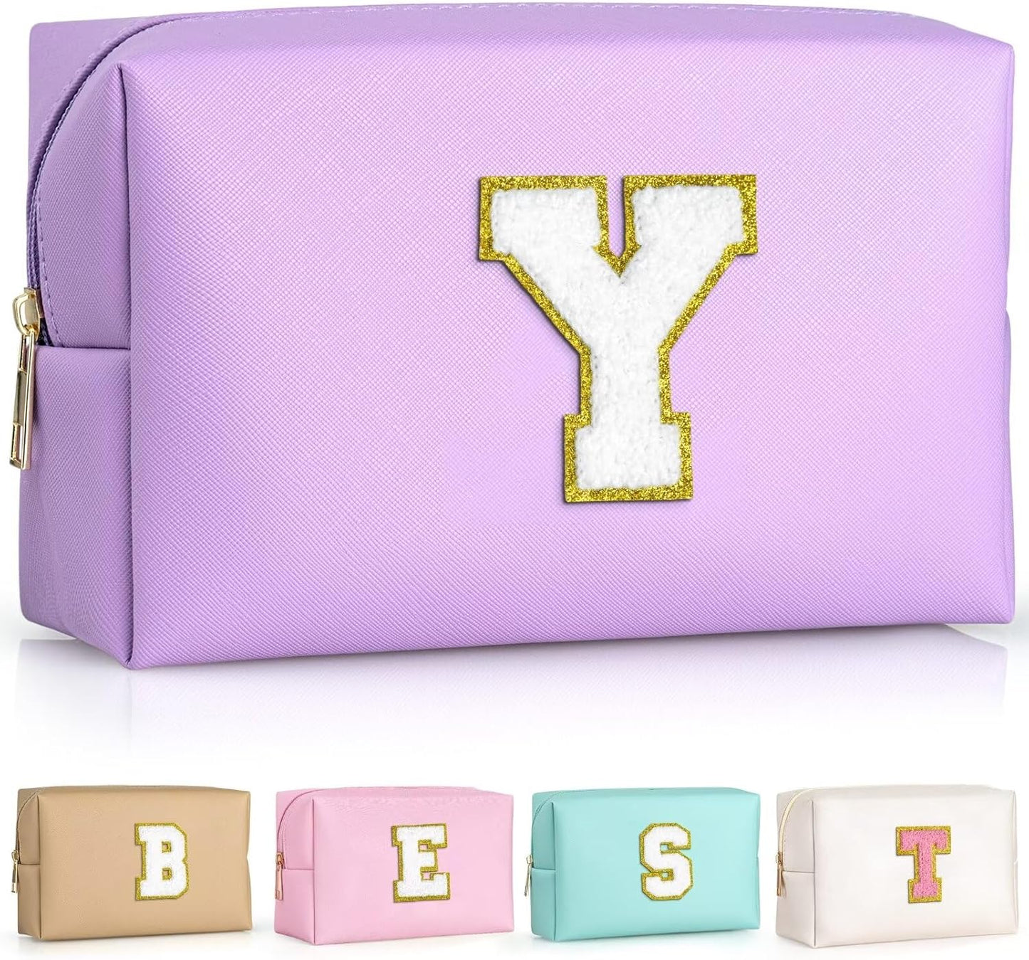 TOPEAST Preppy Makeup Bag, Small Cosmetic Travel Bags for Women, PU Leather Waterproof Toiletry Bag with Zipper, Personalized Birthday Gift for Women Girl, Preppy Gifts for Girl (Purple Y)