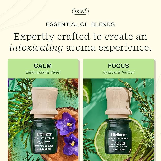 Lifelines Essential Oil Blends, 2-Pack - Blended Essential Oils with Mess-Free Precision Pump for Aromatherapy Diffusers - Long-Lasting Scented Fragrance - Walk in The Woods (Calm & Focus)