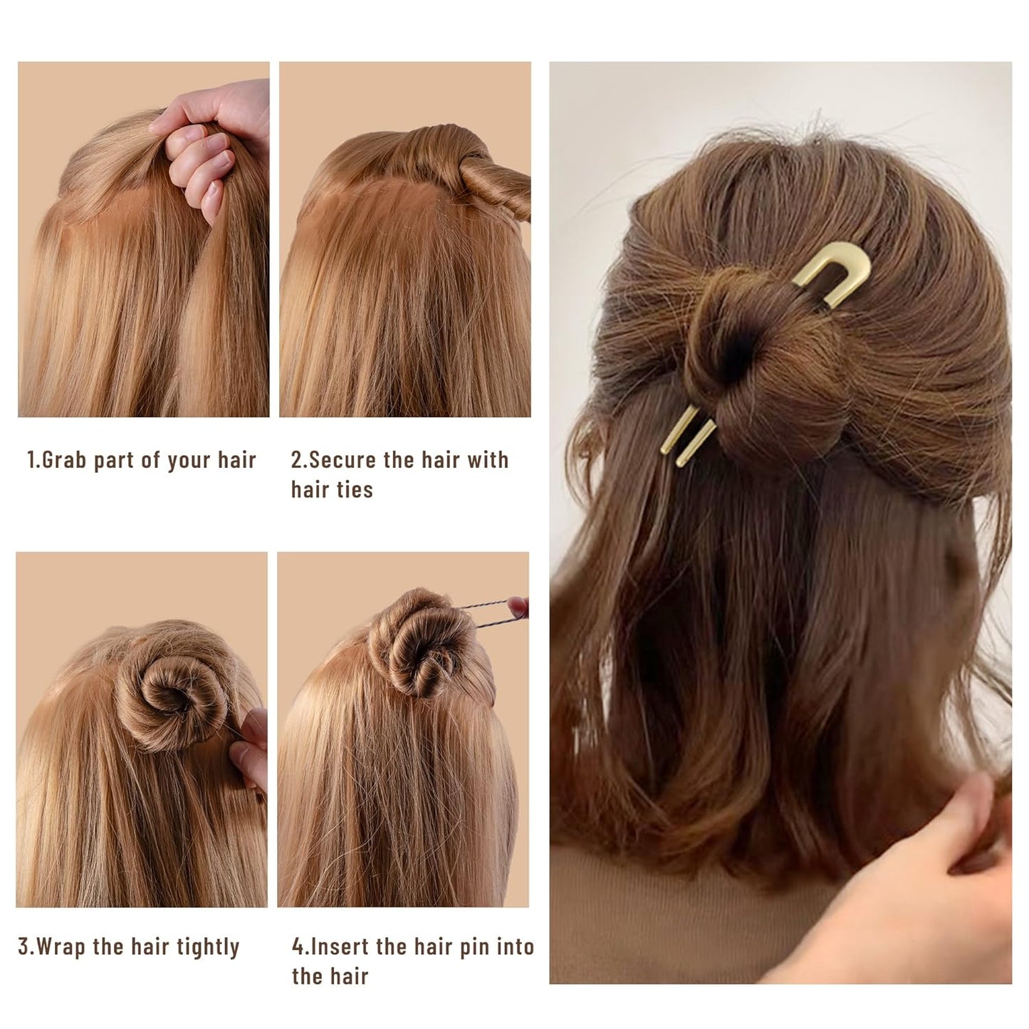 6Pcs Metal French Hair Pins for Women U Shape Sticks 3.9 Inch Vintage Fork for Hairstyle Accessories(Gold/Orange/Yellow)