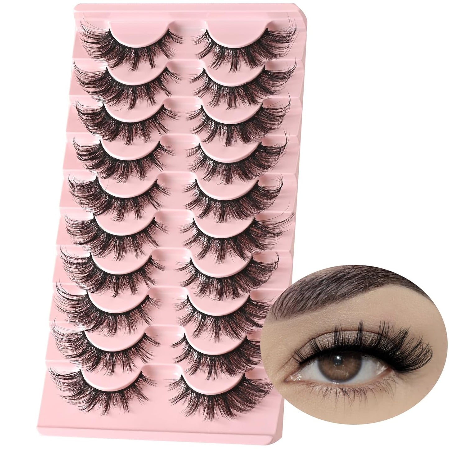 FARRED Natural Lashes Wispy False Eyelashes Fake Cat Eye Lashes Pack 10 Pairs Natural Look Lash Strips Fluffy Mink Eyelash Full Strip Lashes (C2 | 8-16MM)
