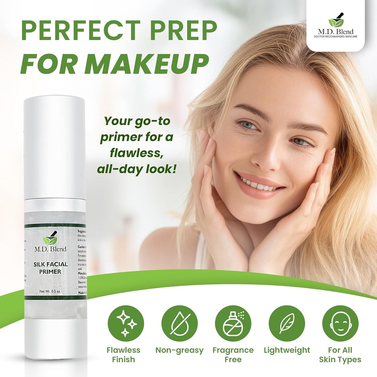 Professional Facial Primer. Hydrating, Pore Minimizing Formula for Flawless Makeup Application. Smooth Face Primer, Suitable for Mature Skin. Wrinkle Filling, Blurring Effect