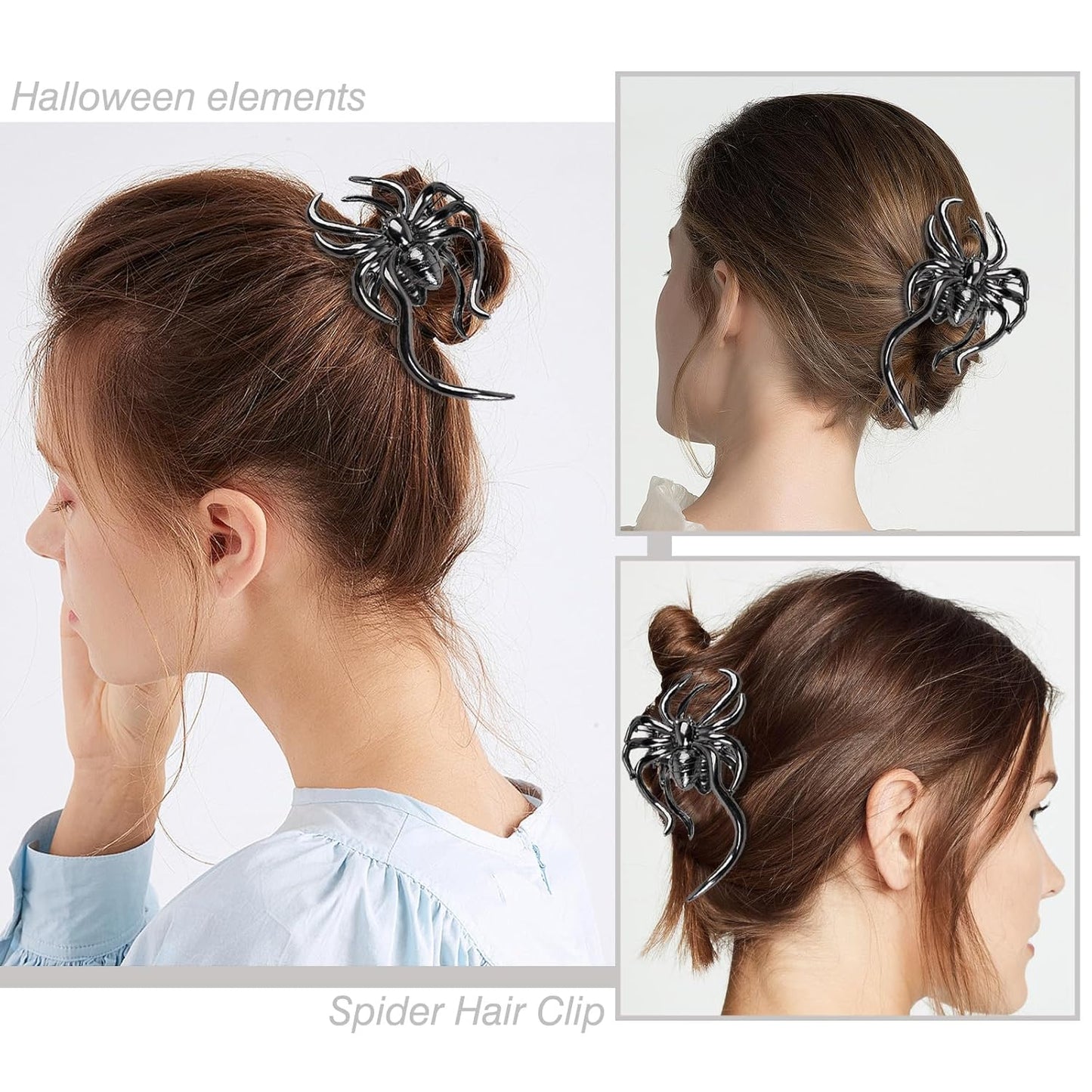 Halloween Spider Hair Claw Clips - Metal Black Alloy Nonslip Terror Strong Hold Gothic Catch Clips for Women's Thick or Thin Hairs - Spider Style 2