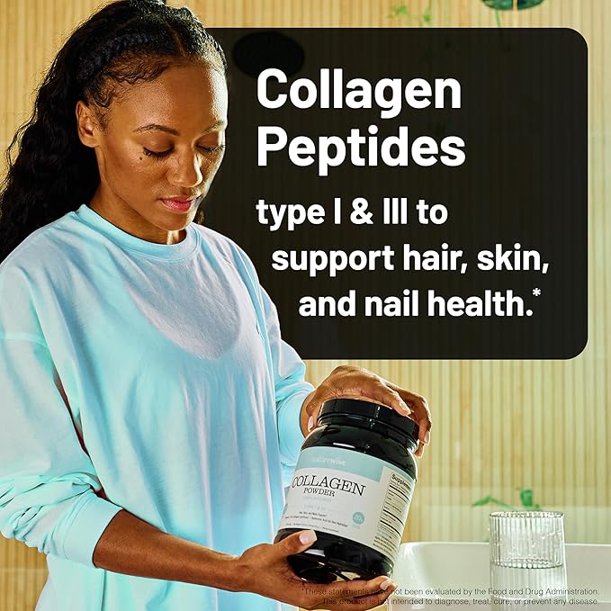 NatureWise Collagen Peptides Powder with Hyaluronic Acid and Vitamin C - Unflavored Collagen Peptides for Women & Men - Type I & III for Hair, Skin & Nails - Sugar, Gluten & Dairy Free - 30 Servings