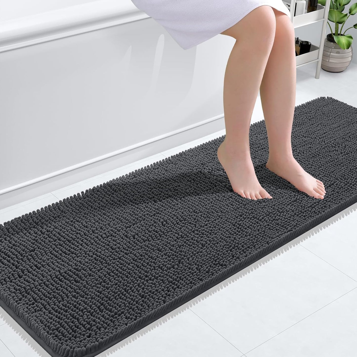 OLANLY Bathroom Rugs 59x20, Extra Soft Absorbent Chenille Bath Rugs, Rubber Backing Quick Dry, Machine Washable Bath Mats for Bathroom Floor, Tub and Shower, Home Decor Accessories, Dark Grey