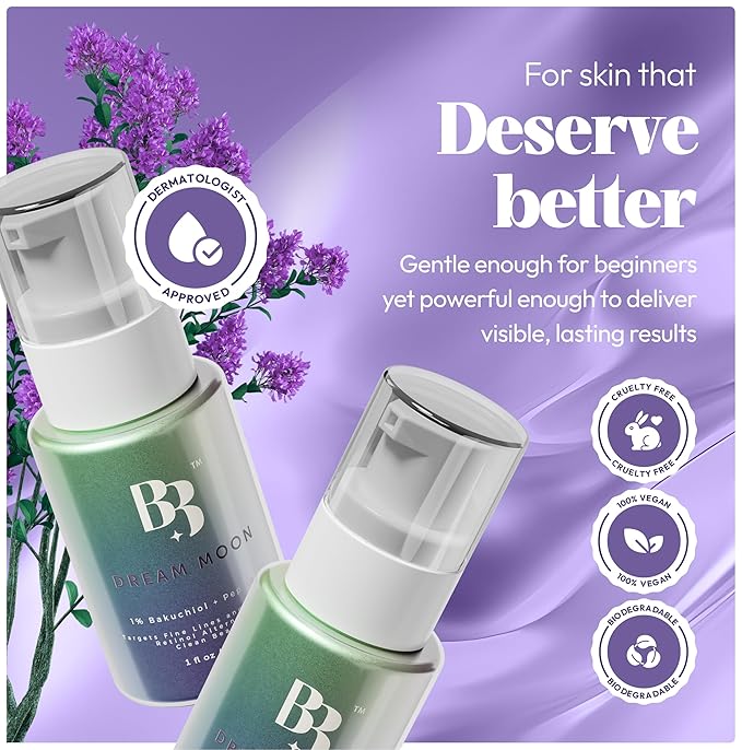 Bakuchiol Retinol Serum Alternative - Dream Moon Anti Aging Serum with Hyaluronic Acid, Schisandra, Peptides & Jojoba, Reduces Fine Lines & Wrinkles, Hydrating Face Moisturizer, All Skin Types, 1 oz