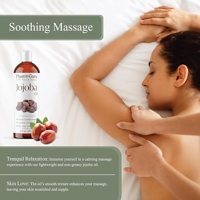 Jojoba Oil 16 fl. oz. Cold Pressed Unrefined - 100% Pure Natural Moisturizer For Skin, Body, Face And Hair Growth. Deeply Hydrating Carrier Oil For DIY Soap Making and Massage