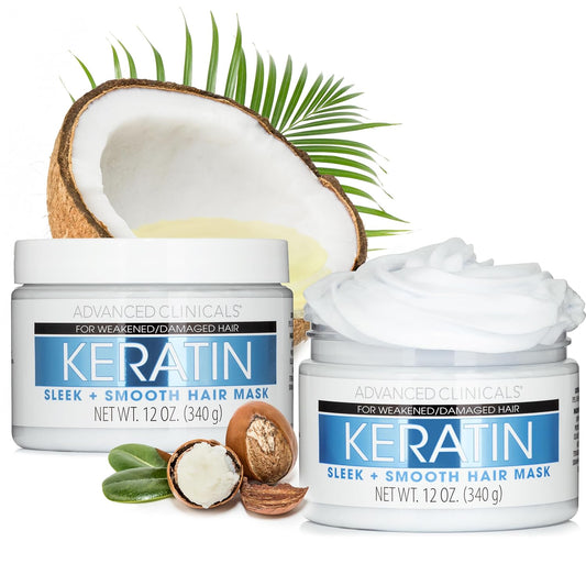 Advanced Clinicals Keratin Hair Mask Treatment, 12 Fl Oz (2-Pack), For Color Treated Hair, Detoxifying + Fortifying Repair Conditioner with Shea Butter, Helps Strengthen Broken Hair