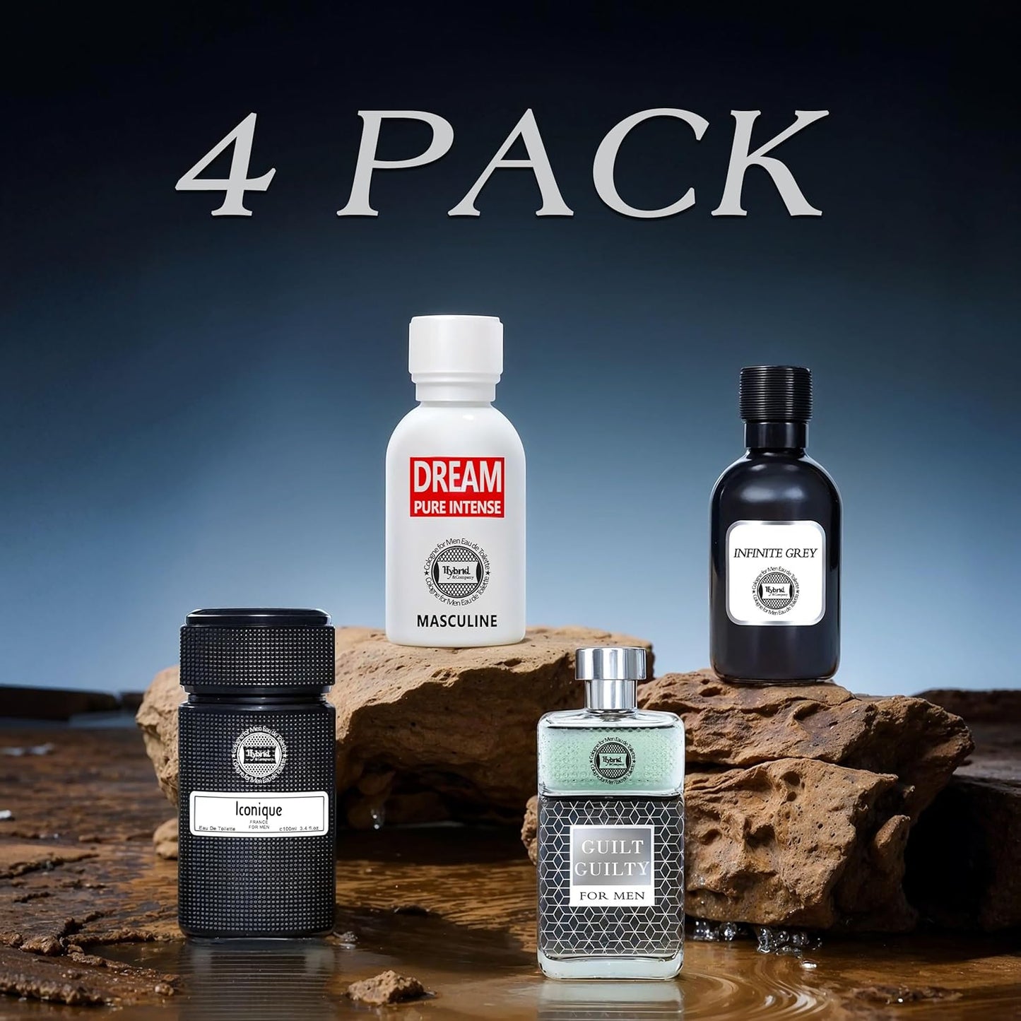 Hybrid & Company Mens 4 Pcs Infinite Grey Dream Pure Intense Iconique France Guilty Eau De Perfum Vaporisateur Natural Spray