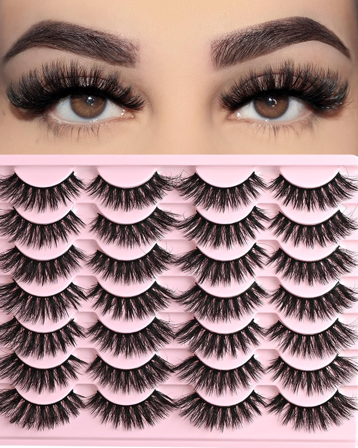 FARRED Cat Eye Lashes Fluffy False Eyelashes 14 Pairs Fake Eyelashes Natural Look Short Natural Lashes Cateye Lash Wispy Volume Eyelash Faux Mink Strip Lashes Pack for Daily Makeup (F27 | 9-17mm)