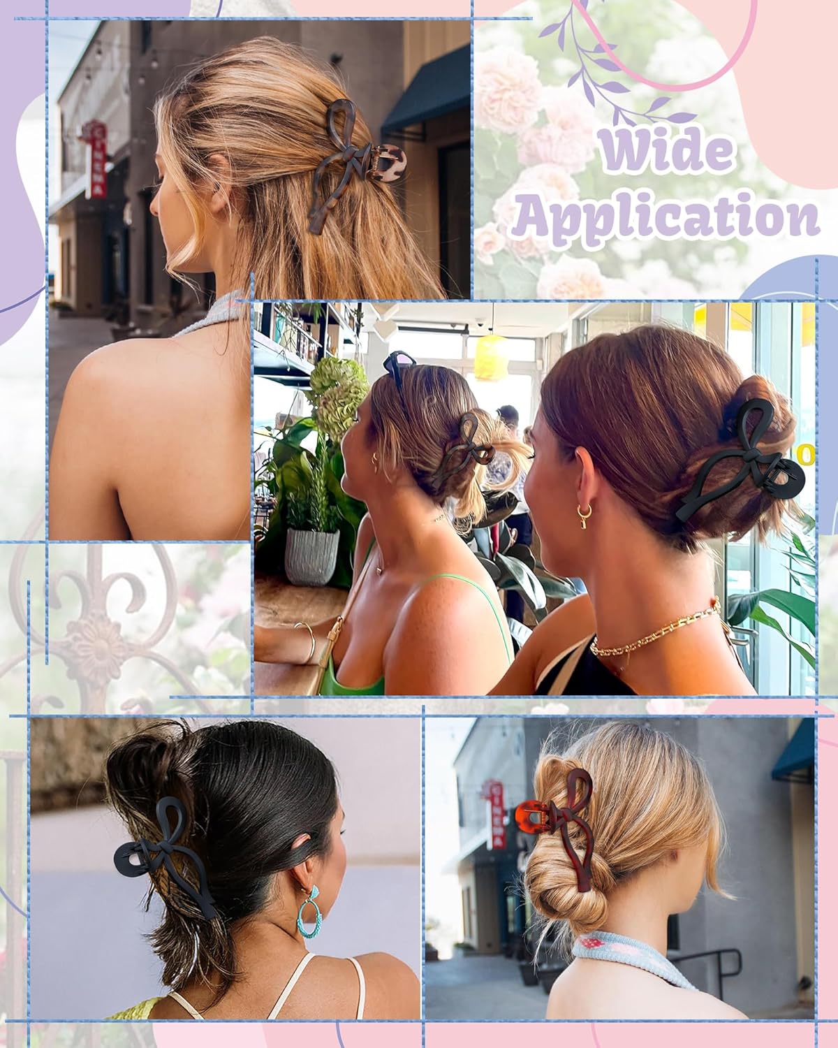 4 PCS Bow Hair Clips Bow Claw Clip for Women Nonslip Large Hair Claw Clips for Thin and Thick Hair Strong Hold Hair Bows (Black+Leopard Print (Light Brown+Dark Brown))