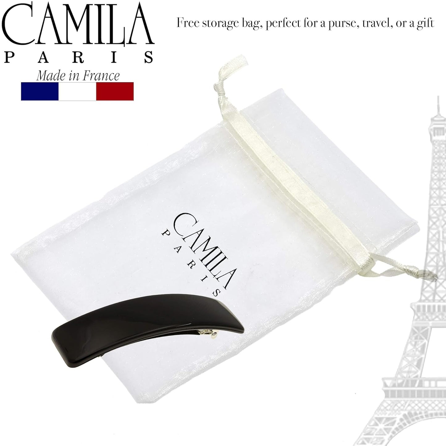 Camila Paris CP1476 French Hair Barrette Clip for Girls, Rubberized Automatic Clasp Strong Hold Grip Hair Clips for Women, No Slip and Durable Styling Girls Hair Accessories, Made in France