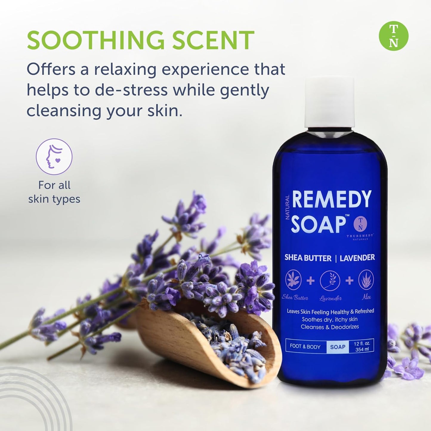 Truremedy Naturals Lavender Shea Butter Body Wash for Women - Aloe Lavender Body Wash with Shea Butter - Soothing Soap for Dry Skin - Hydrating Natural with Essential Oils - 12oz