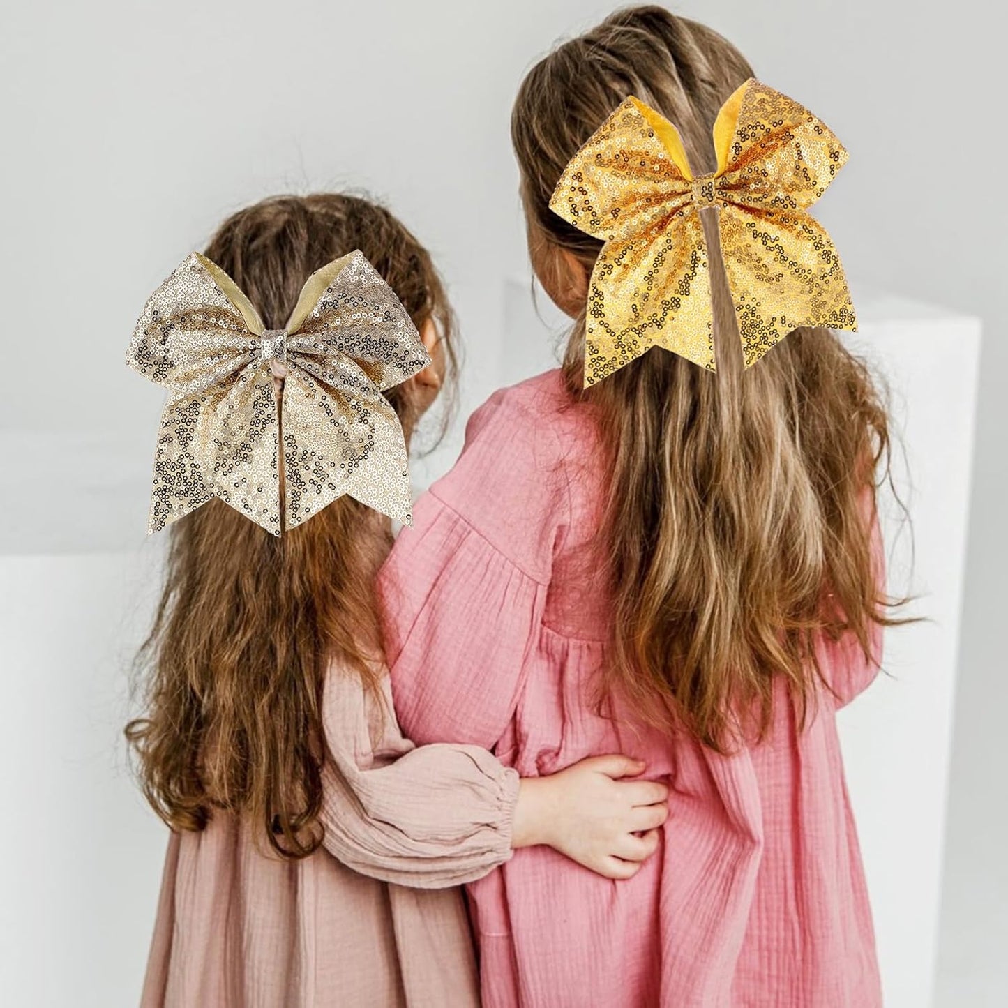 Large Big 7 Inch Glitter Bow Clip Sequin Bling Party Hair Accessories for Women Teens Girls Kids 2 Pcs (Yellow, Gold)