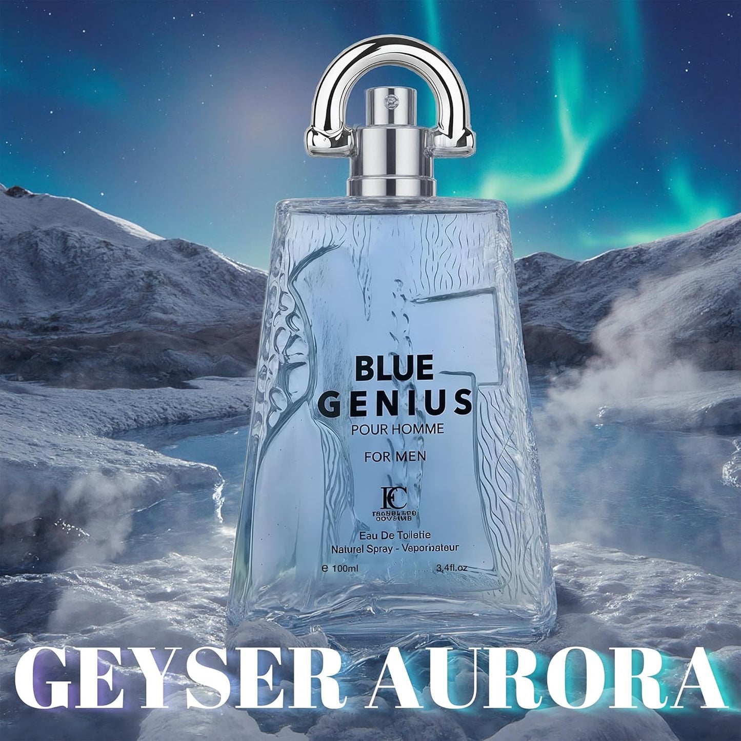 Genius Blue Cologne for Men Natural Eau de Toilette 3.4 Fl Oz with Vanilla,Mandarin Orange,Neroli&Geranium Notes Fragrance Alcohol-Free Luxury Men's Perfume for Daily Use