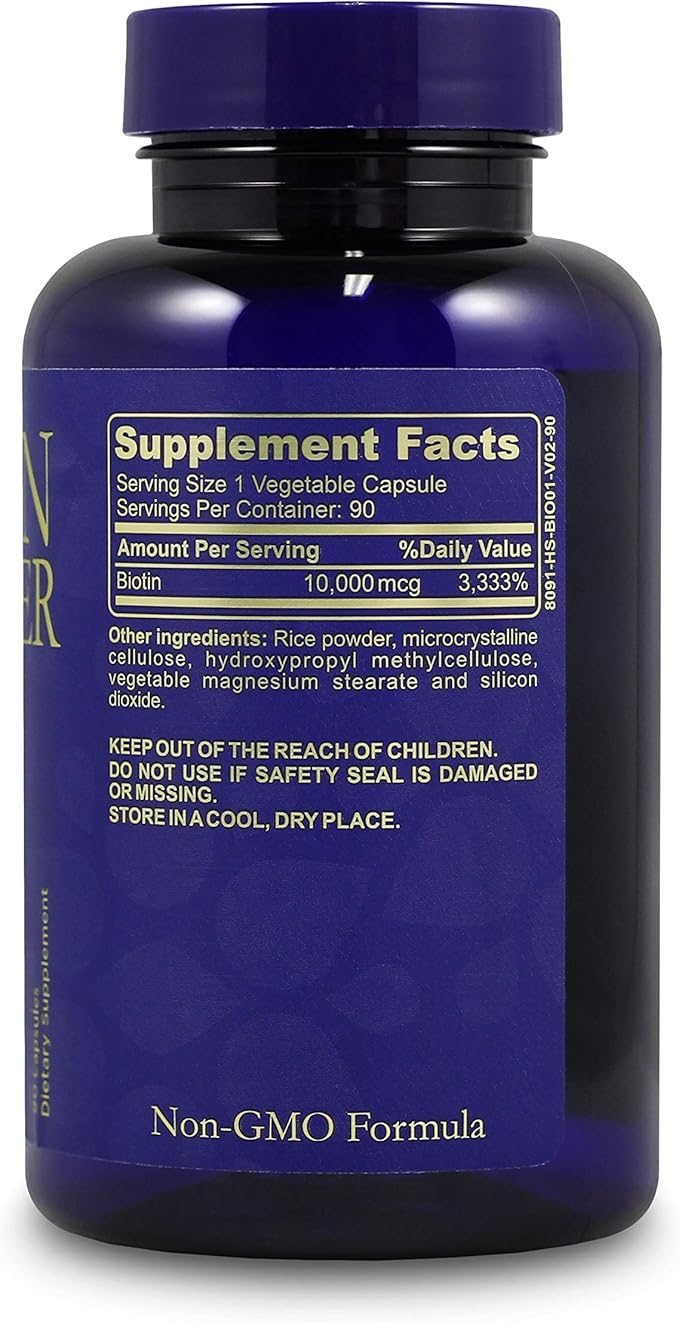 Biotin 10,000 mcg Hair Growth Booster Vitamins for Longer, Stronger, Healthier Hair & Nail, 90 Caps (3-Month Supply)