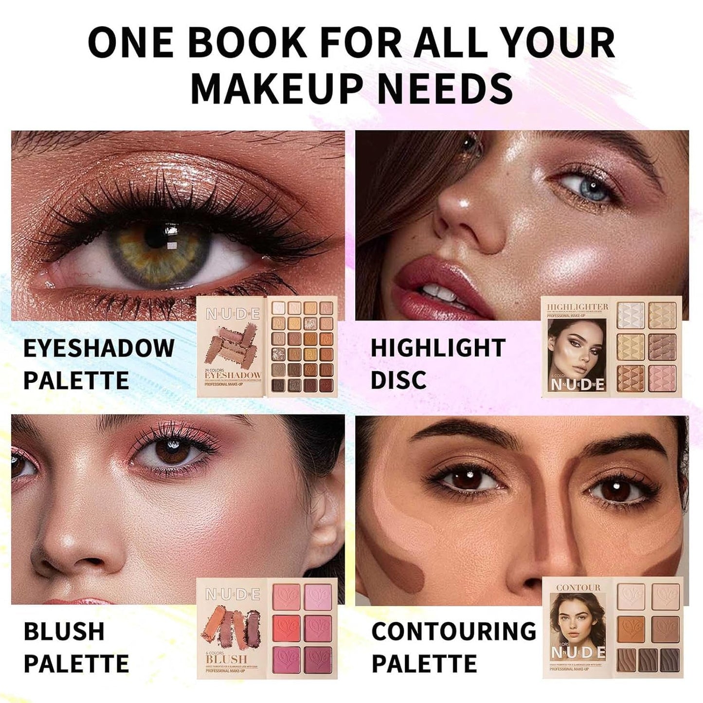 Makeup Palette,Eyeshadow & Highlighter & Blush & Contouring,4-Layer Book-Style Foldable Makeup Palette Set,Matte Glitter Metallic Shimmer, Highly Pigmented Long Lasting Make Up Pallet(43 Colors)