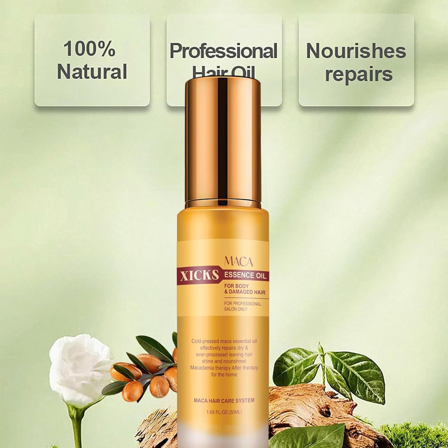 Maca Deep Conditioning Hair Treatment Maca Essence Oil 50ml-Hair Serum Oil of Morocco for Dry Damaged Hair(1.69oz)