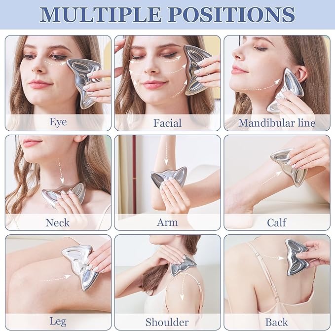 Gua Sha Cooling Facial Tool, Stainless Steel Massage Tool, Scraper Tool for Soft Tissue Physical Therapy Stuff, Guasha Beauty Tool for Body Eyes Neck