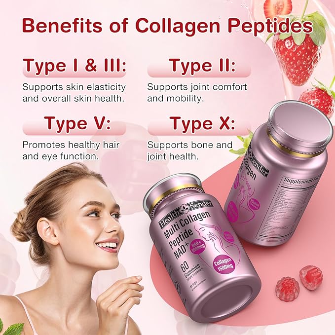 Hydrolyzed Collagen Peptide Filled NAD Biotin Gummies and AREDS 2 Lutein Zeaxanthin Omega-3 CoQ10 Bilberry Exctra Eye Vitamins Supplement 1+1 Combination Pack