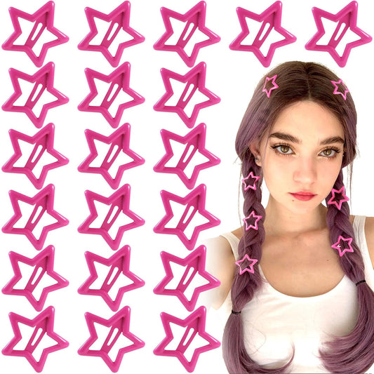 Joez Wonderful 20 Pcs Star Hair Clips, 1.2''/3cm Metal Snap Hair Clips, Cute Star Clips Hair Barrettes, Non-Slip Fashion Hair Accessories for Women (Dark Pink)