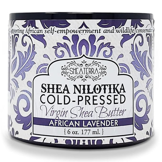 Shea Terra Organics 100% Organic Cold-Pressed Virgin Shea Butter – S. African Lavender | Natural Anti-Aging Daily Skin, Nails & Hair Cream to Soften & Rejuvenate Skin & Reduce Stretch Mark – 6 oz