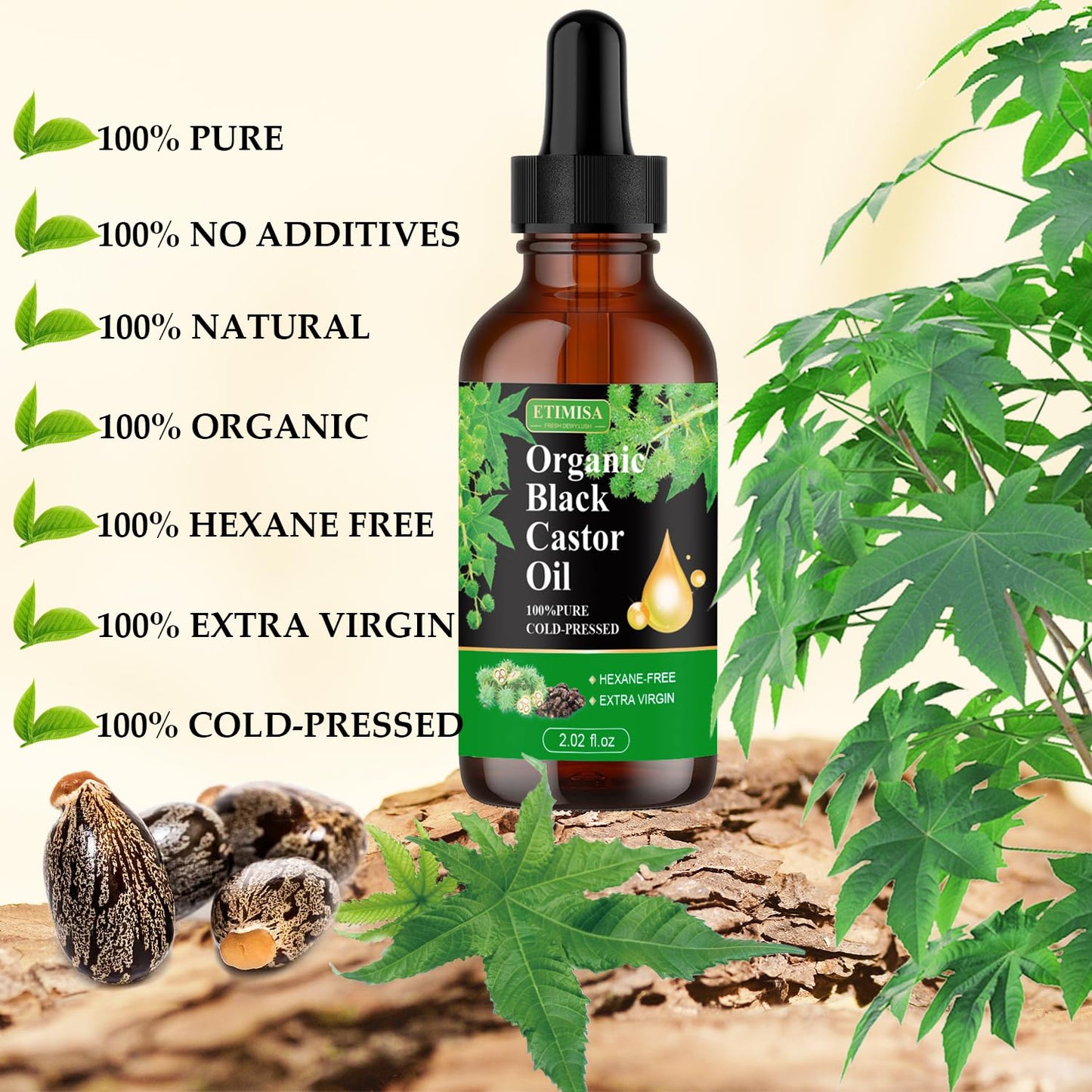 Hair Oil, Black Castor, 100% Pure Natural Organic, Cold Pressed, Hair Growth, Eyebrow & Skin Care, Body & Carrier Oil, 4.04 Fl Oz, 2 Glass Bottles