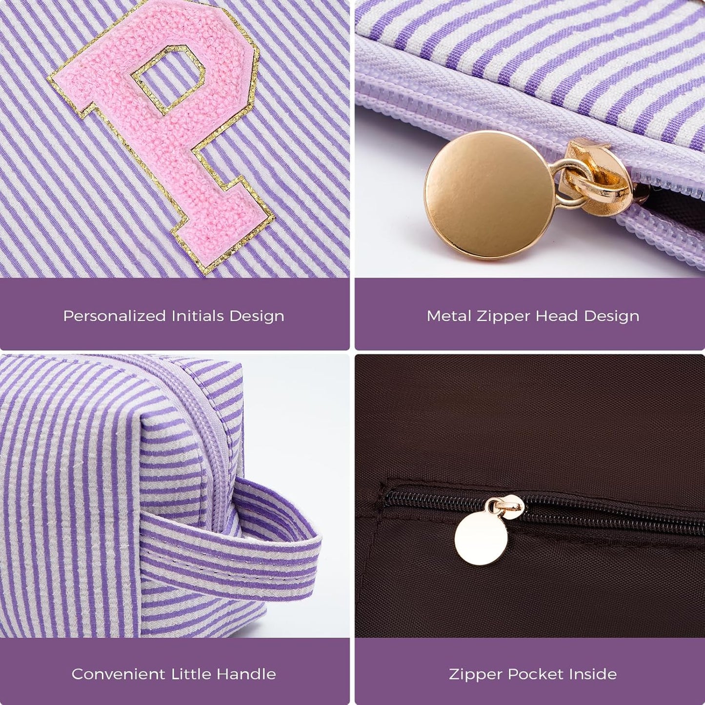 Personalized Makeup Bag for Women Girls - Fashion Cosmetic Bag Trendy Travel Toiletry Bag with Initials Letter - Teen Gifts - Lavender,P