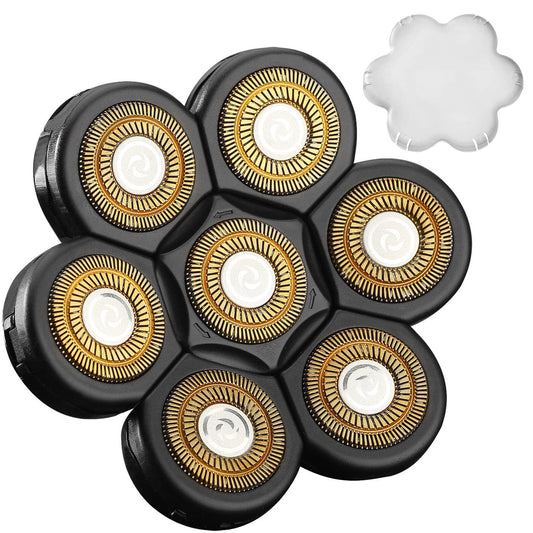 Universal 7 Blades Head Shaver Replacement Heads for Head Shaver and Other Brands Shaver, 7 Heads Head Shaver Bald Shaver Beard Electric Razor Shaver Head (Gold+Black)