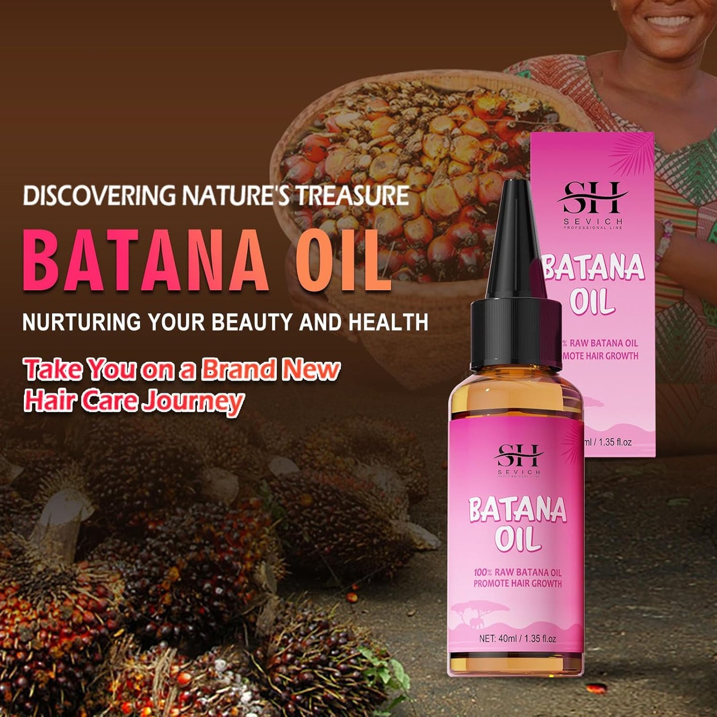 SEVICH 100% Natural Batana Oil for Hair Nourishment: Repair Damaged Tresses, Promote Hair Growth, Suitable for All Hair Types - 1.36 fl.oz