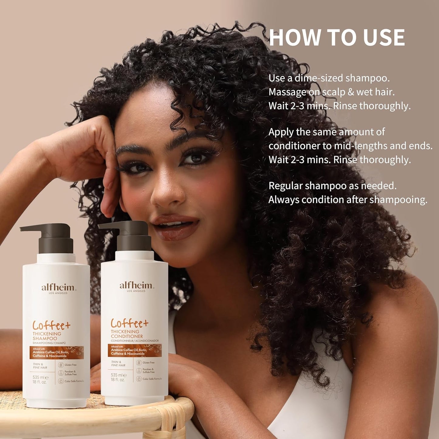 ALFHEIM Coffee+ Thickening Shampoo & Conditioner Set for Fine & Thinning Hair with Caffeine, Biotin & Arabica Coffee Oil – Strengthening, Moisturizing & Volumizing Duo – Sulfate-Free – 18 oz × 2